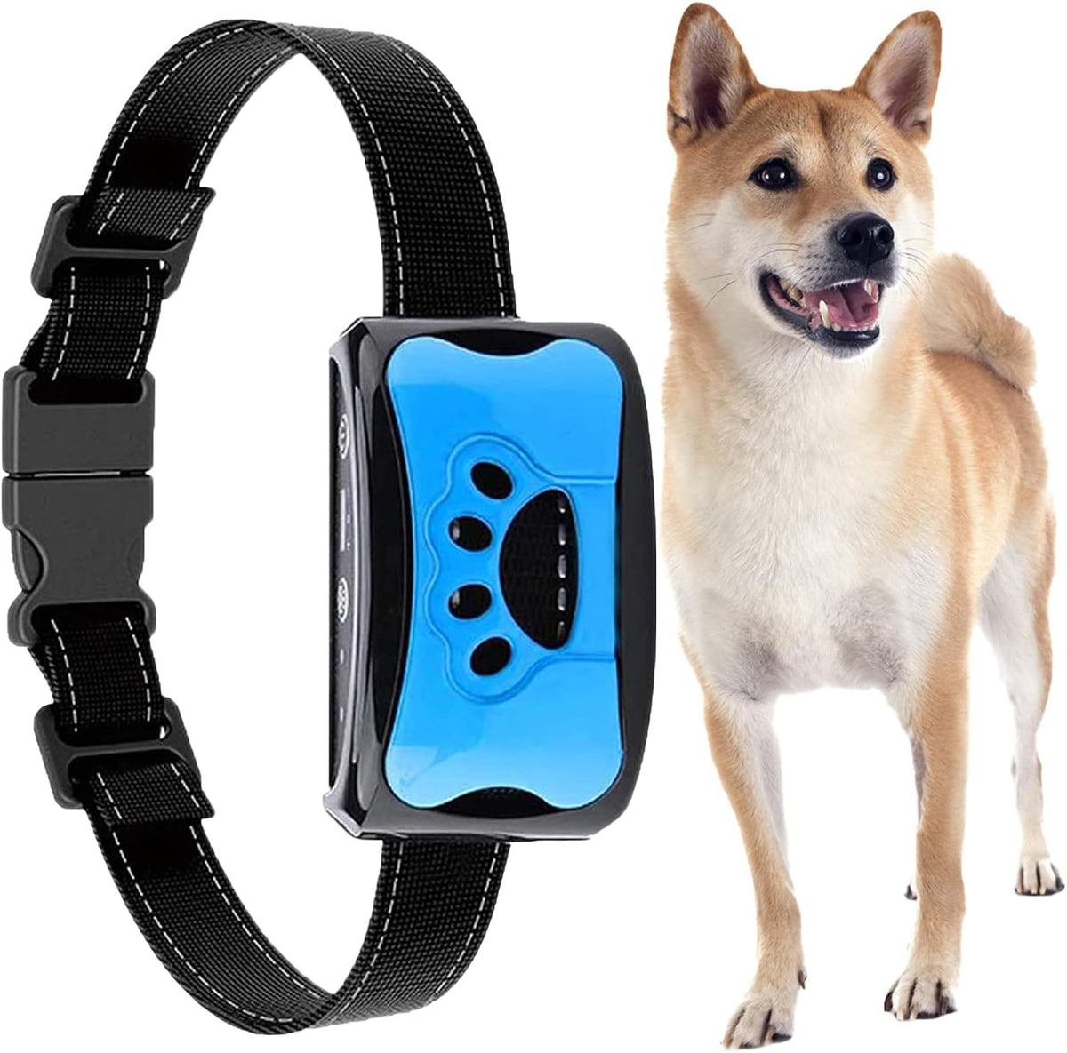 Anti-Bell-Halsband für Hunde mit Ton und Vibration – 7 Empfindlichkeitsstufen, verstellbarer reflektierender Nylongurt (20–55 cm)
